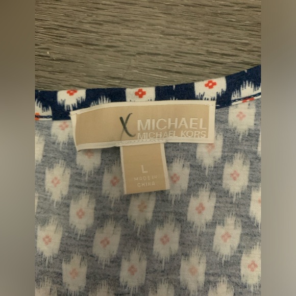 Michael Kors Top Shirt Hi Low Sleeveless Blue W/Red &White Design Stretch Large - Picture 5 of 7